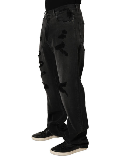 Dark Gray Distressed Oversize Men Denim Jeans