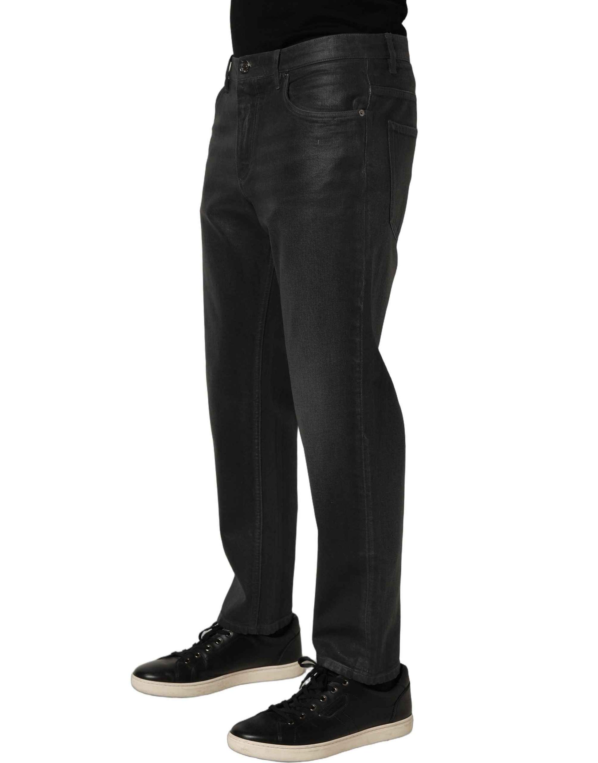 Dark Gray Cotton Loose Fit Men Denim Jeans