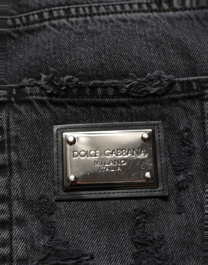 Dark Gray Cotton Ripped Men Denim Jeans