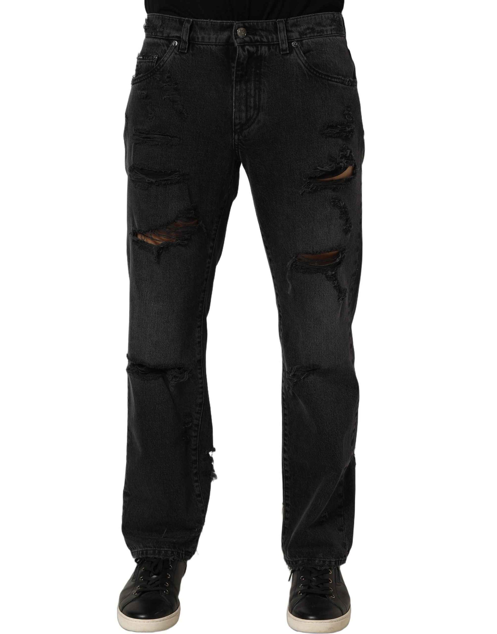 Dark Gray Cotton Ripped Men Denim Jeans