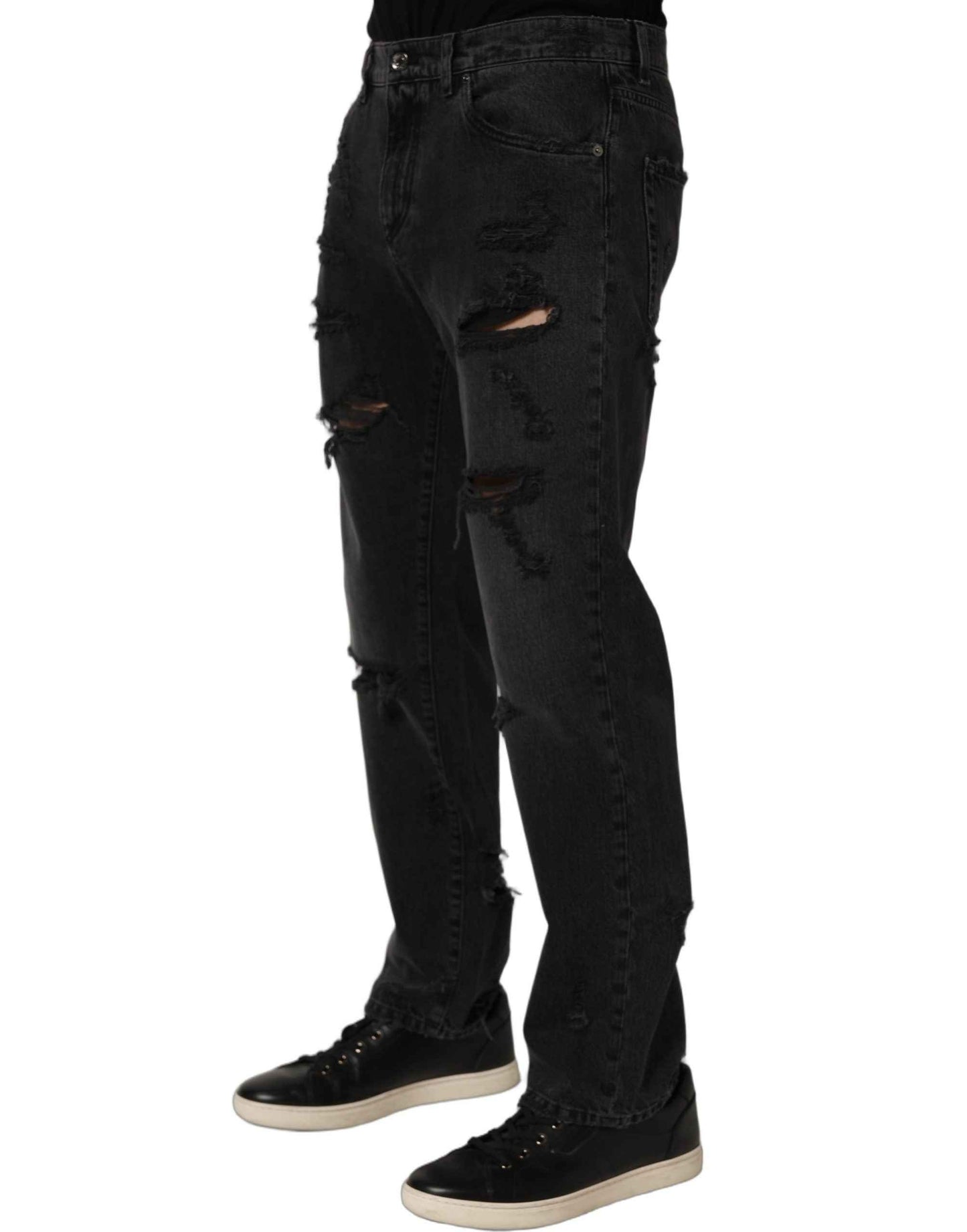 Dark Gray Cotton Ripped Men Denim Jeans