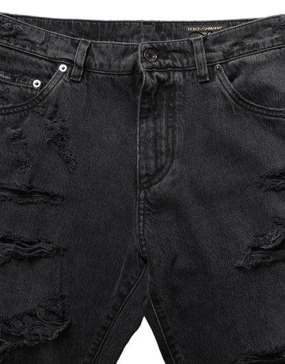 Dark Gray Cotton Ripped Men Denim Jeans