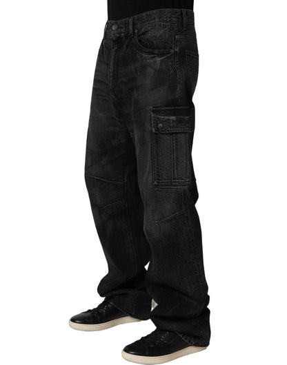 Dark Gray Cotton Baggy Cargo Men Denim Jeans