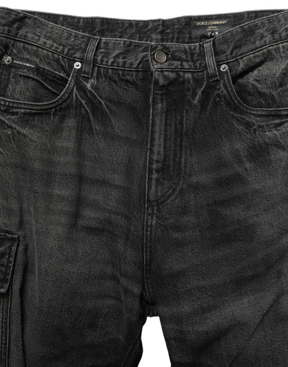 Dark Gray Cotton Baggy Cargo Men Denim Jeans