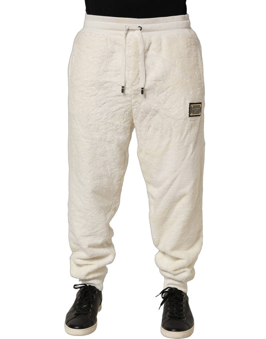 Off White Terry Cotton Plush Men Jogger Pants