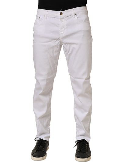 White Skinny Fit Mid Waist Men Denim Trouser Jeans