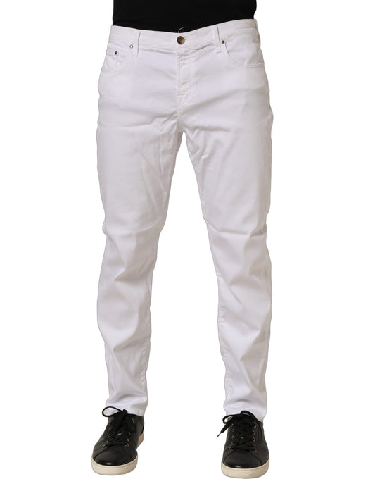 White Skinny Fit Mid Waist Men Denim Trouser Jeans