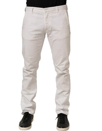 White Cotton Slim Pants Men Denim Jeans