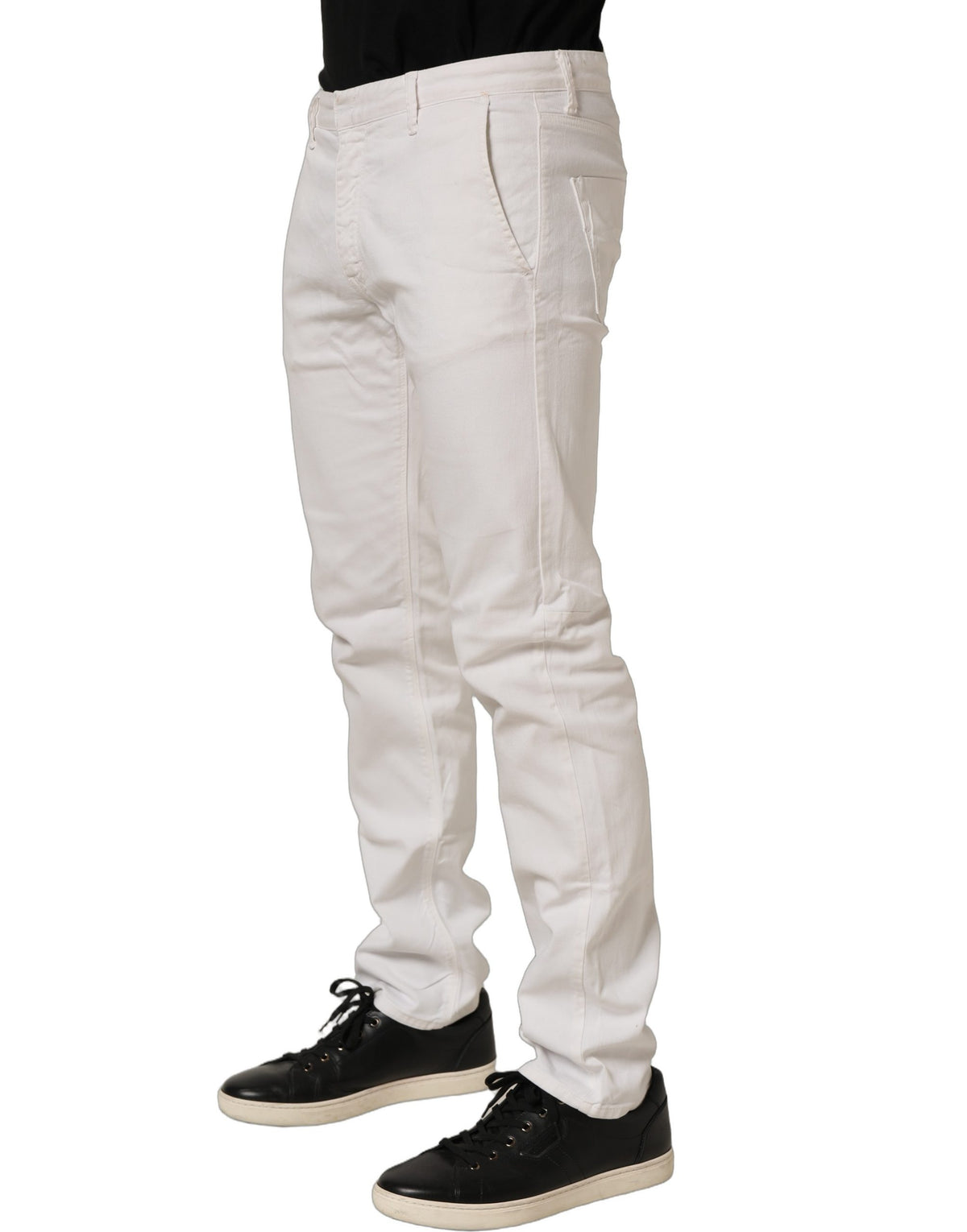 White Cotton Slim Pants Men Denim Jeans