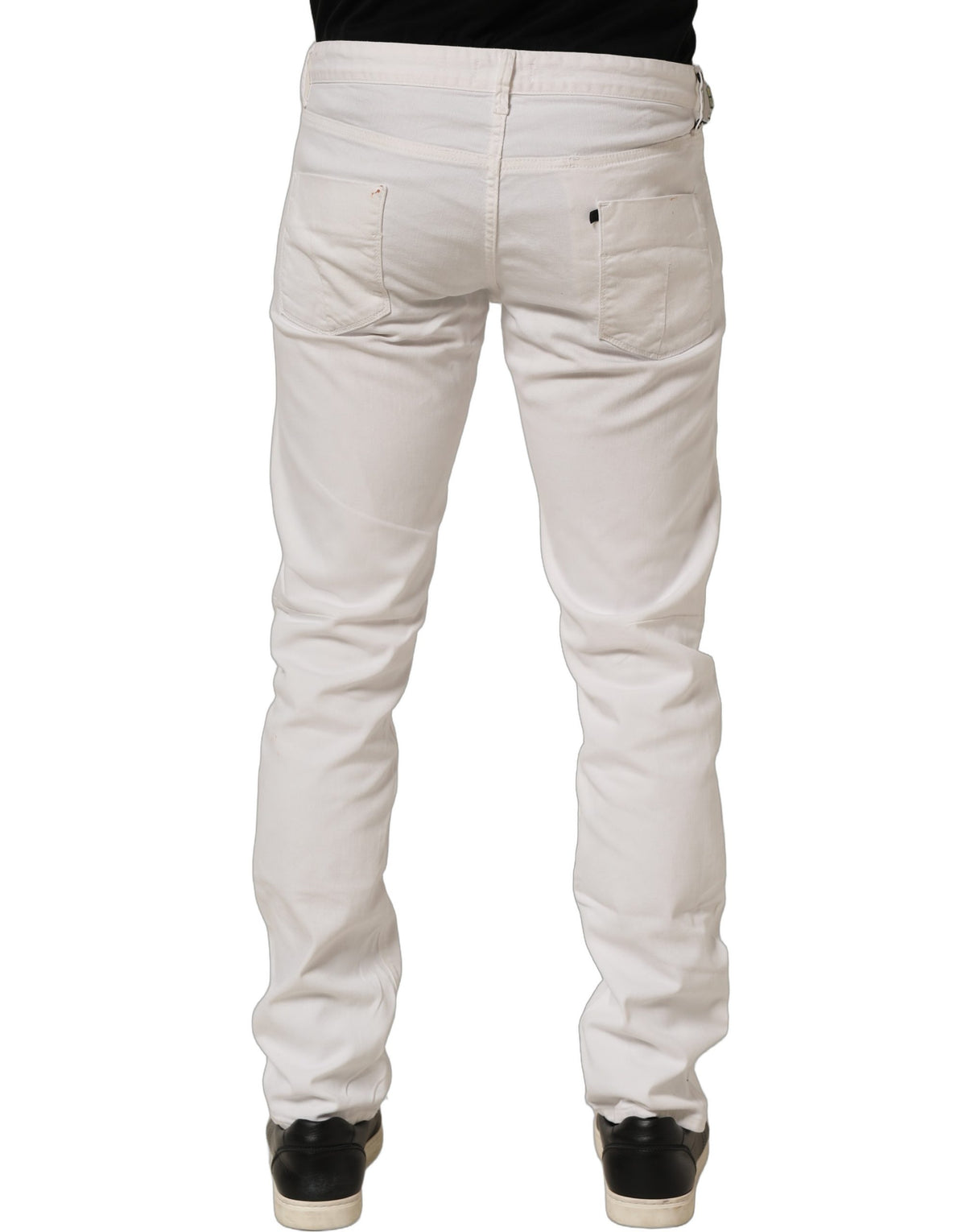White Cotton Slim Pants Men Denim Jeans