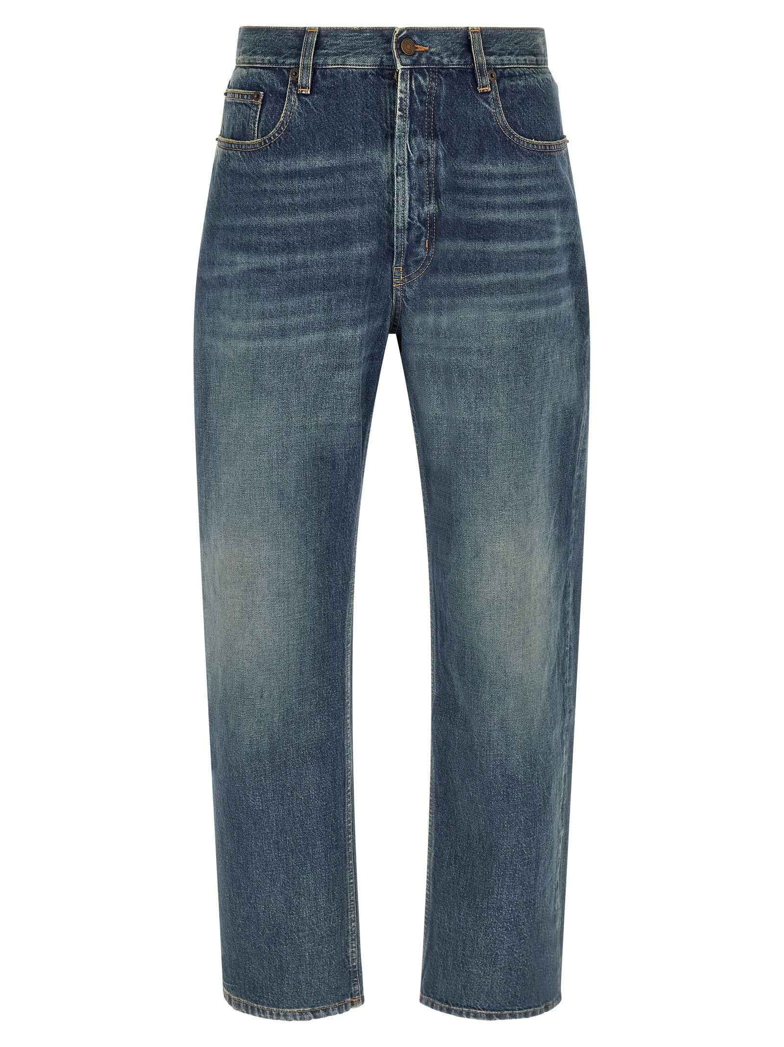 Blue Cotton Straight-Leg Jeans