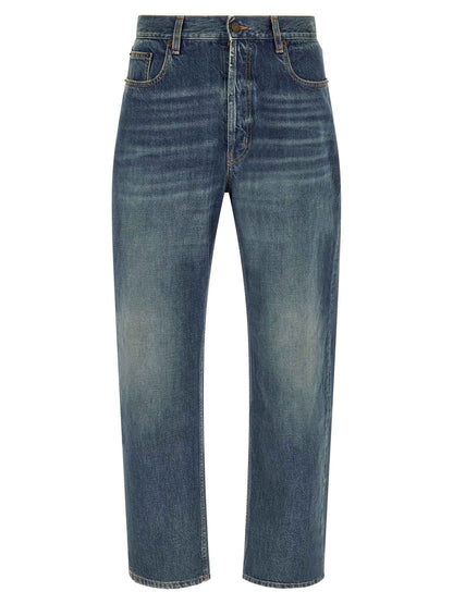 Blue Cotton Straight-Leg Jeans