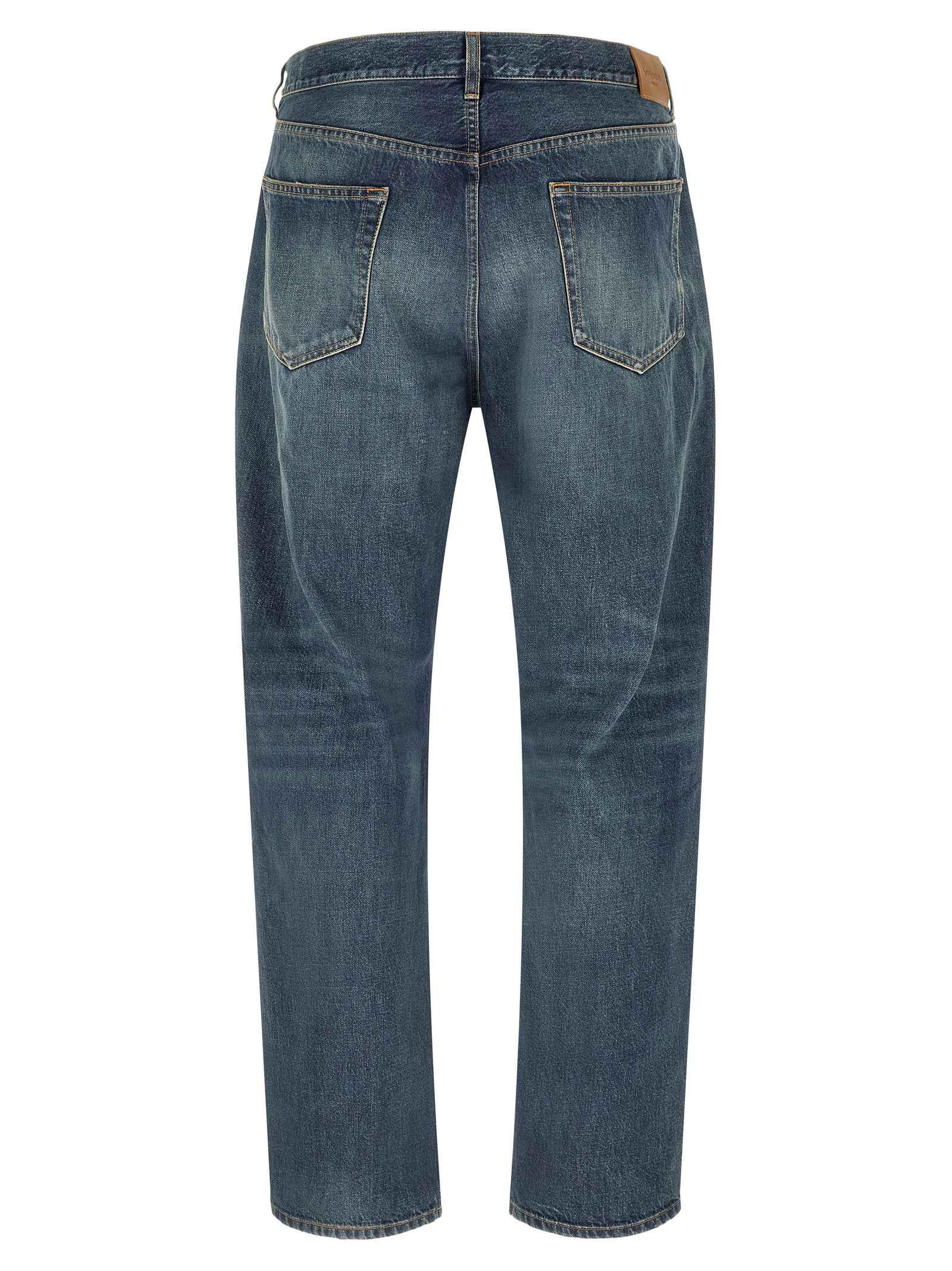 Blue Cotton Straight-Leg Jeans