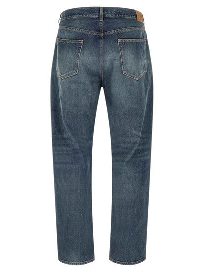 Blue Cotton Straight-Leg Jeans