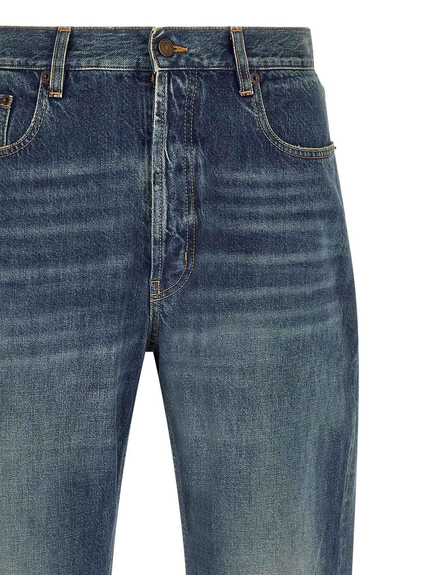 Blue Cotton Straight-Leg Jeans
