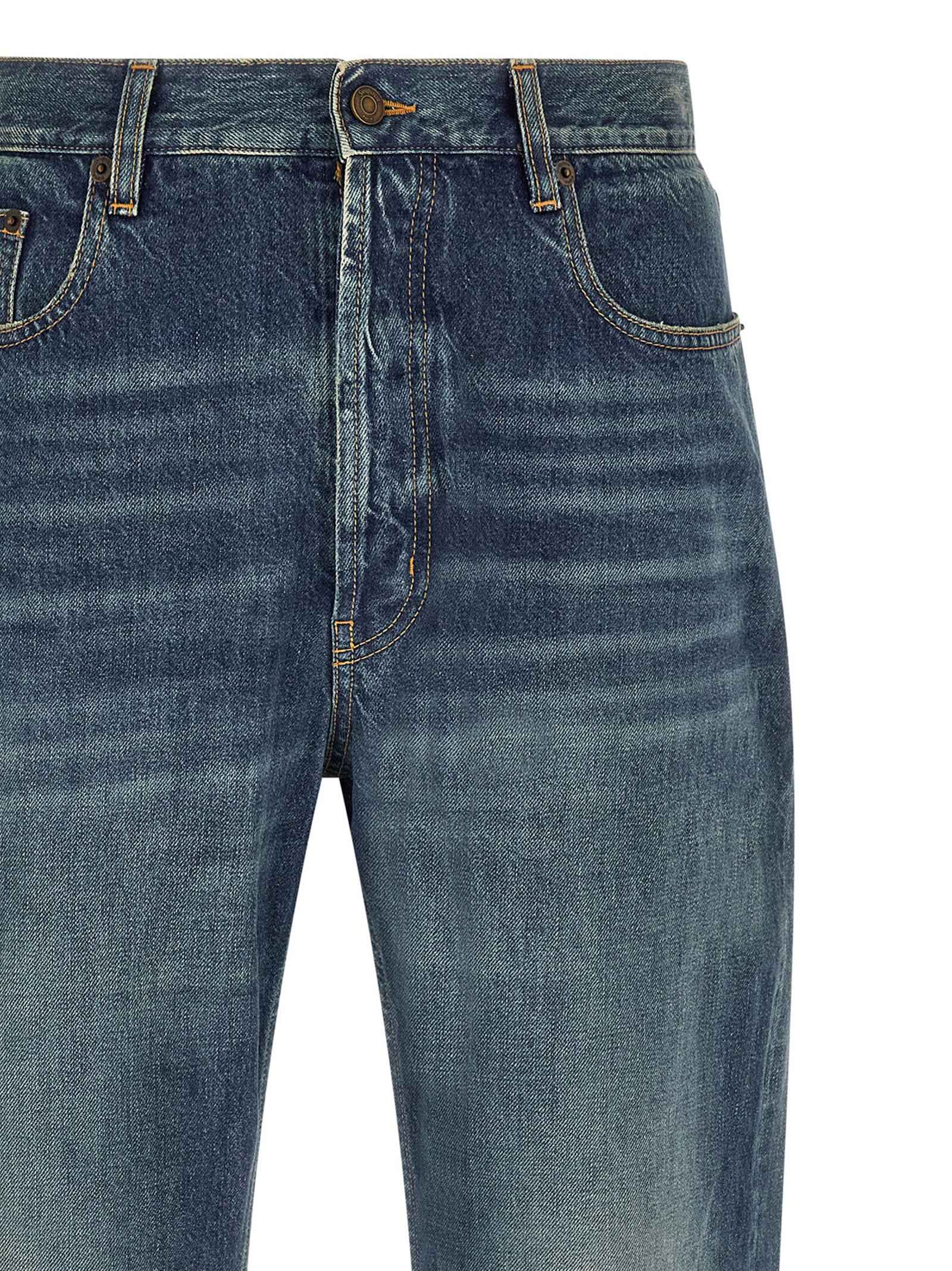 Blue Cotton Straight-Leg Jeans