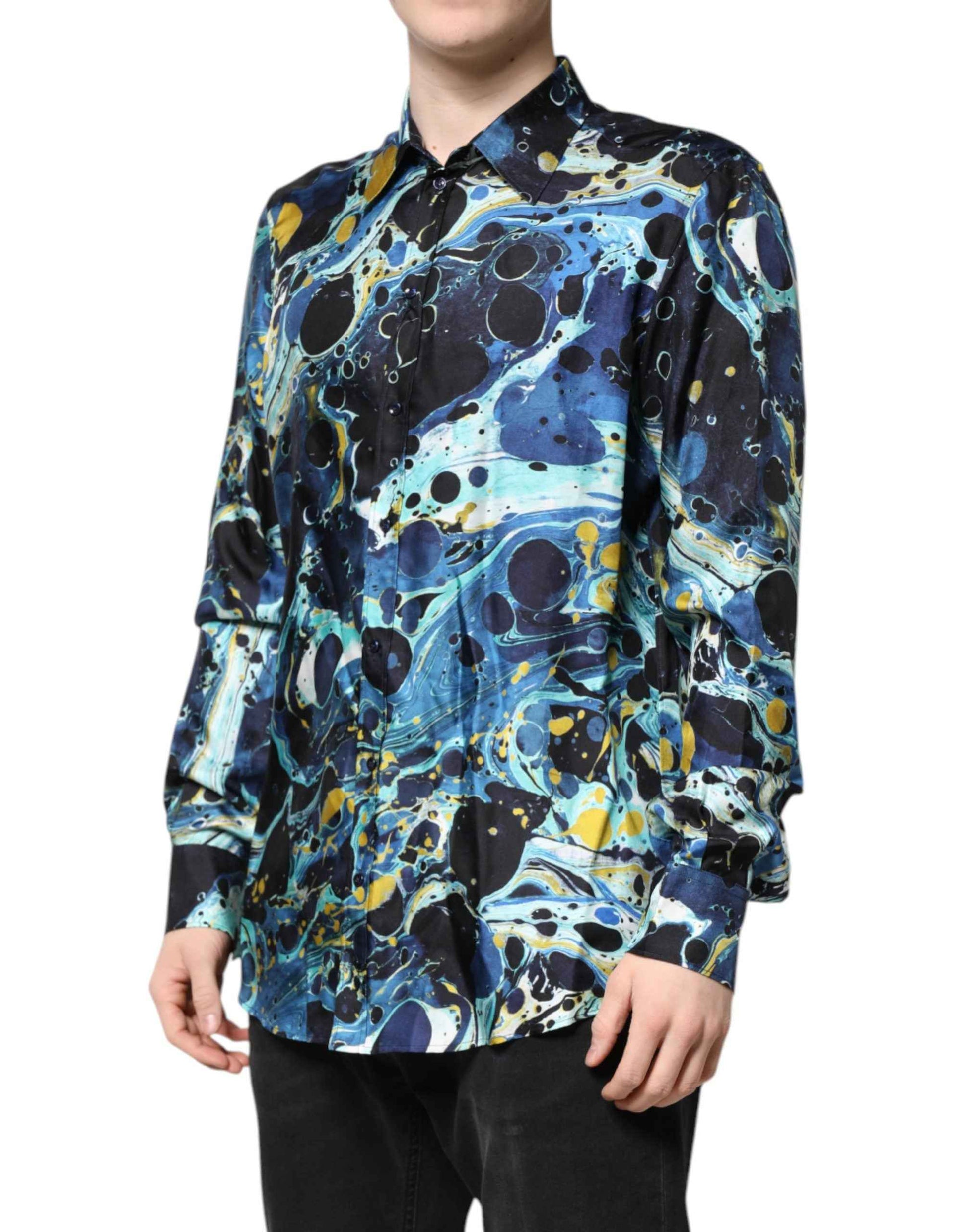 Blue Marble Print MARTINI Dress Formal Shirt