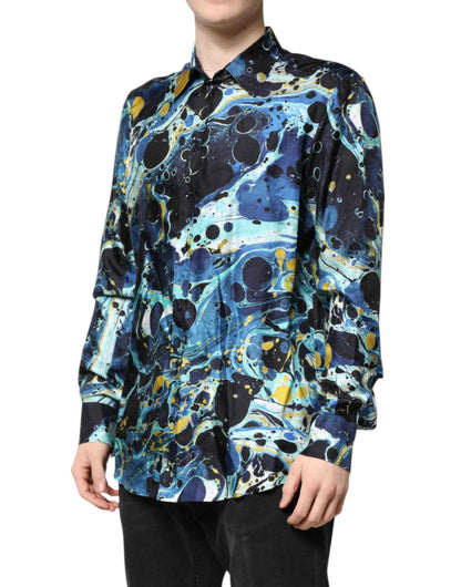 Blue Marble Print MARTINI Dress Formal Shirt