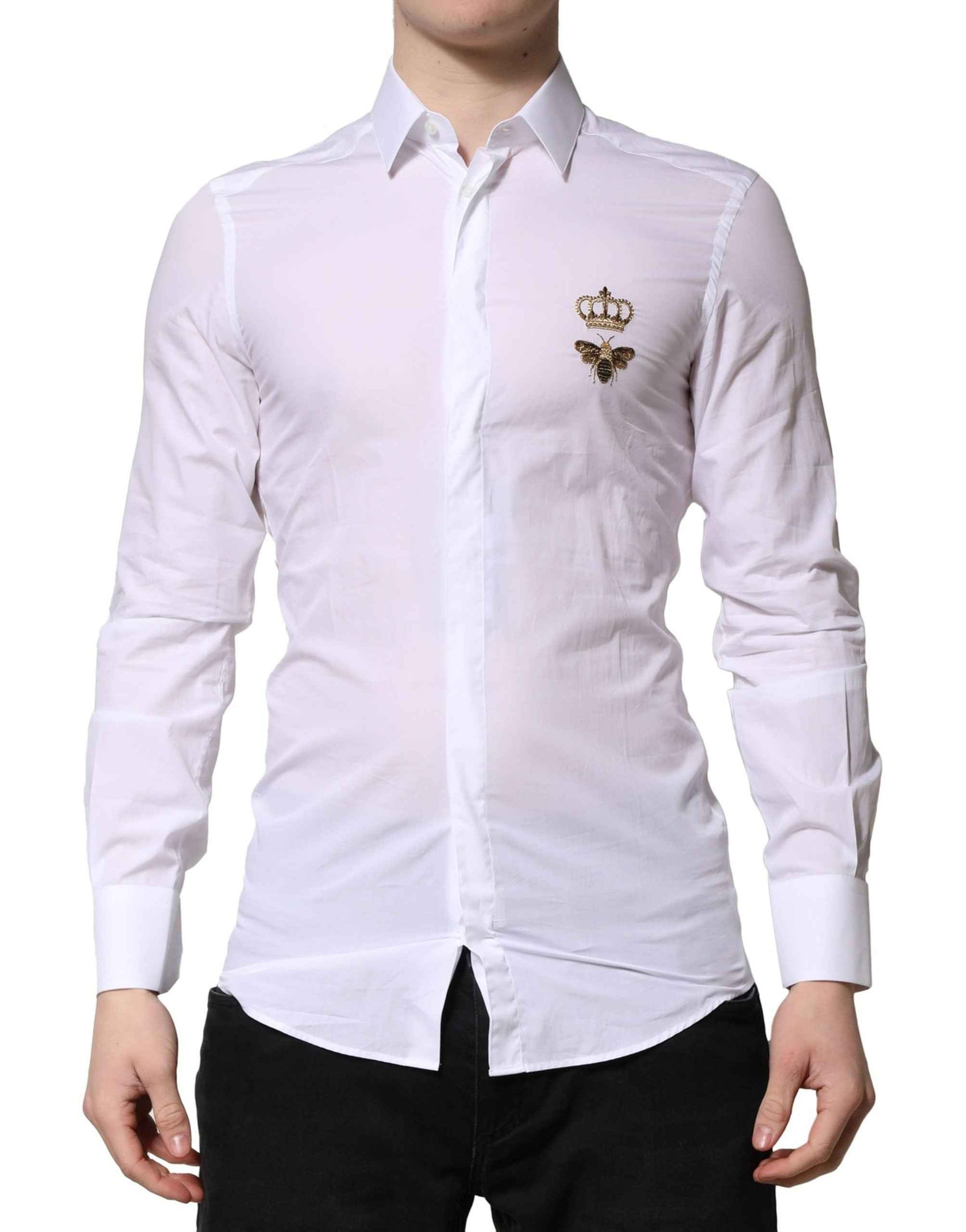 White GOLD Crown Bee Cotton Formal Dress Shirt