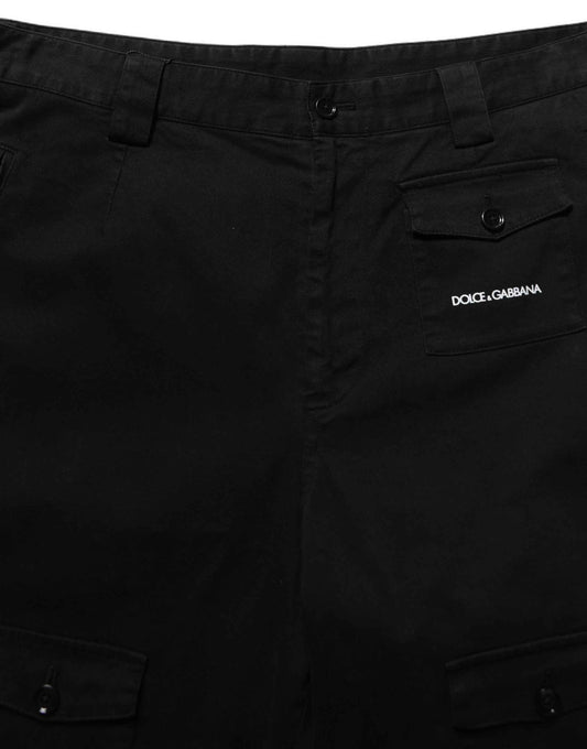 Black Cotton Mid Waist Men Cargo Shorts