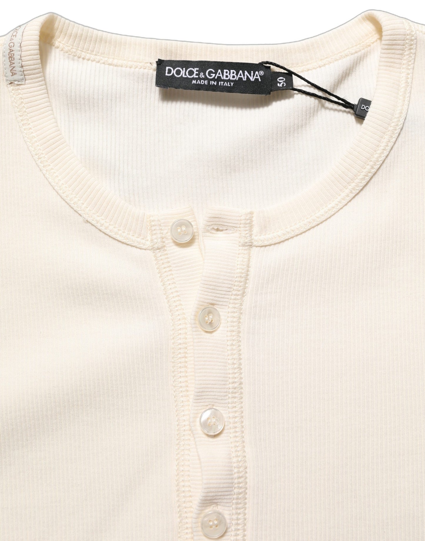 Off White Cotton Henley Long Sleeves T-shirt
