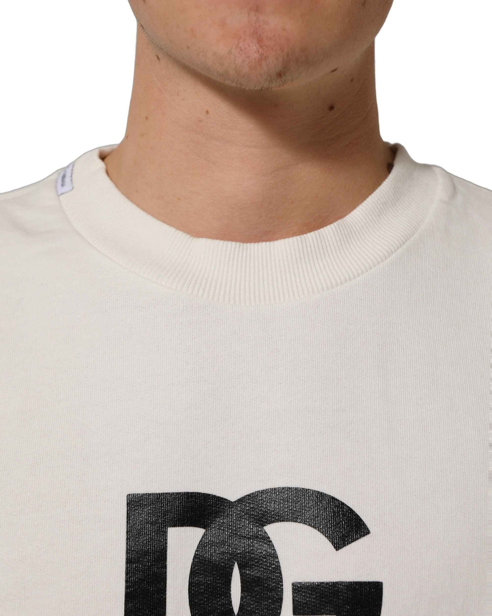 White Cotton Crew Neck Men Sweatshirt Sweater