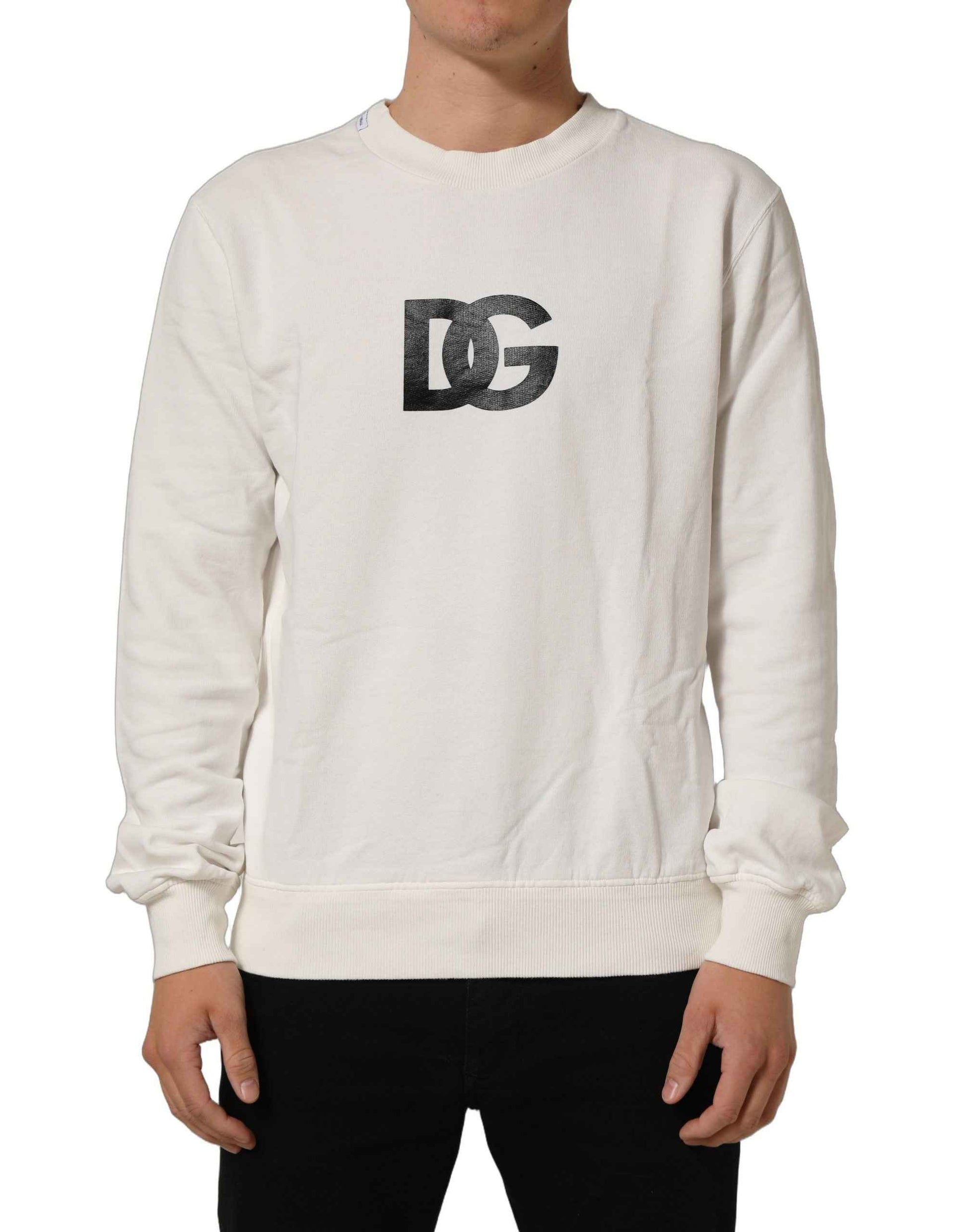 White Cotton Crew Neck Men Sweatshirt Sweater