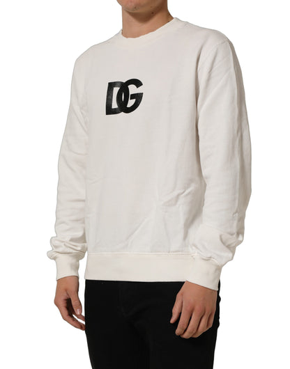 White Cotton Crew Neck Men Sweatshirt Sweater