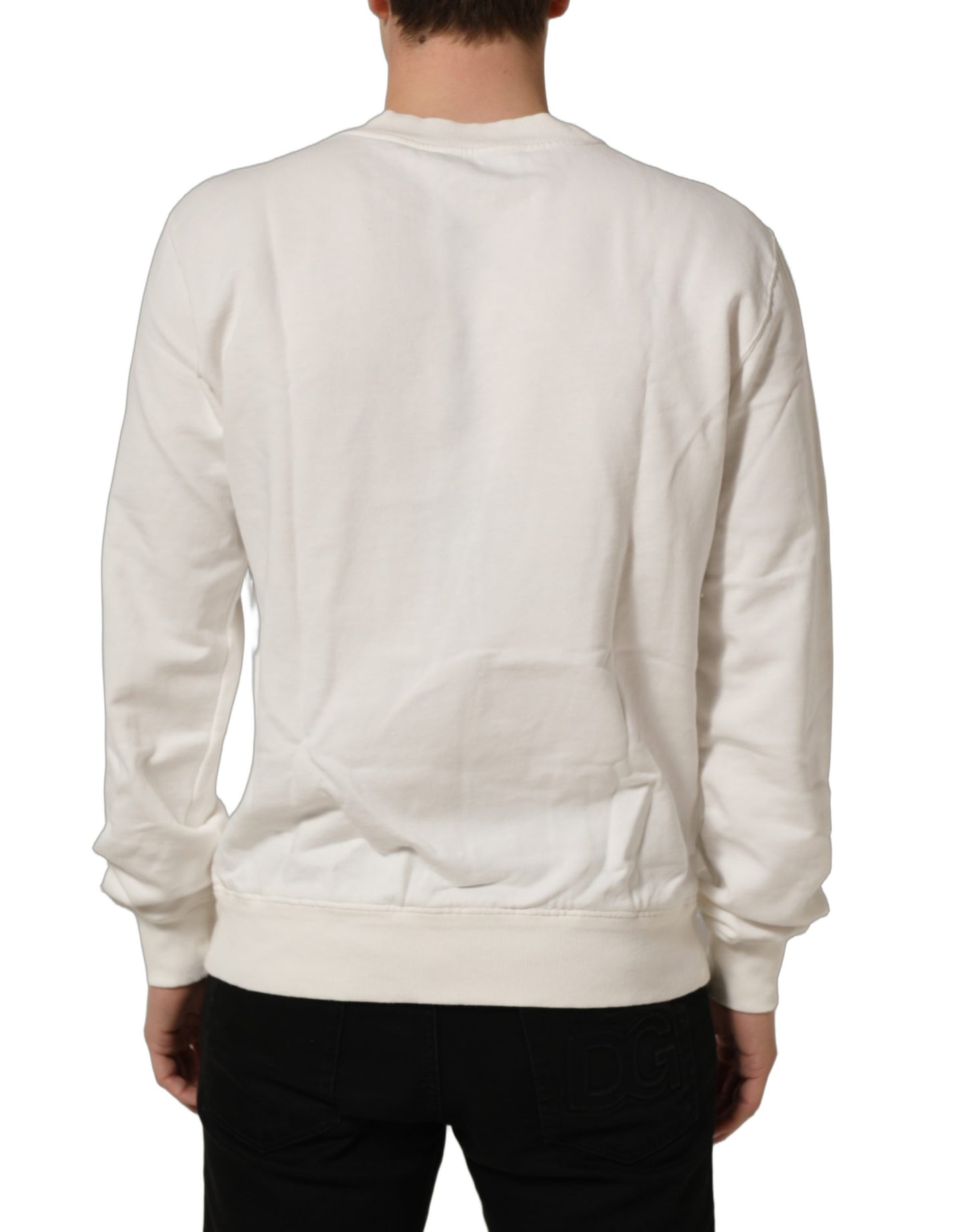 White Cotton Crew Neck Men Sweatshirt Sweater