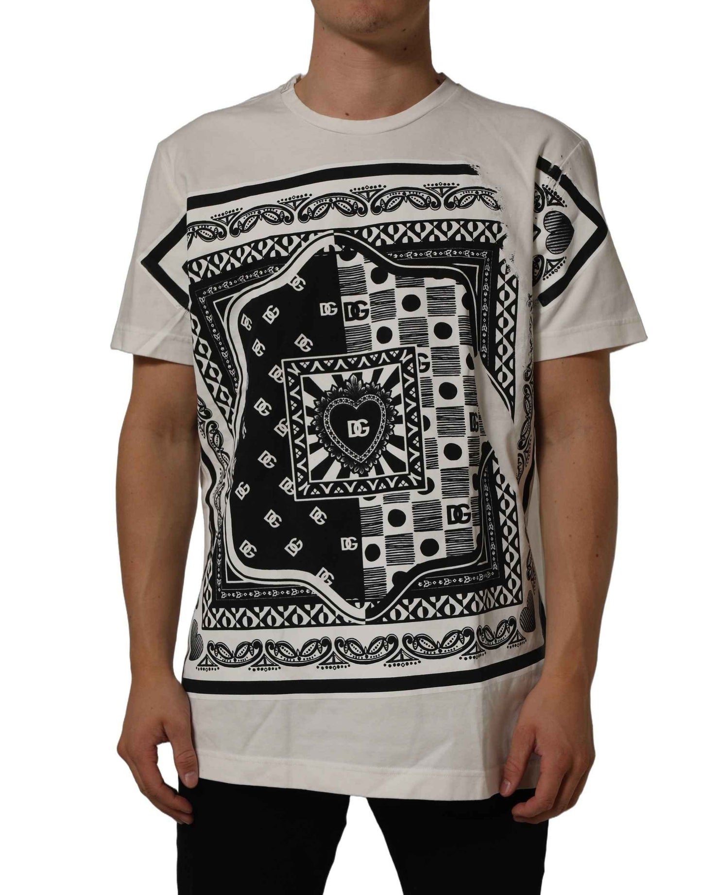 White Bandana Print Cotton CrewNeck T-shirt