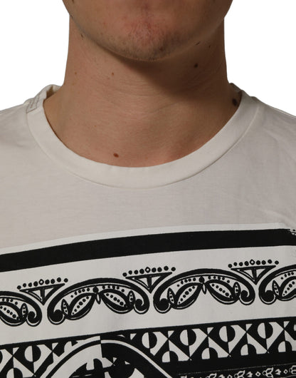 White Bandana Print Cotton CrewNeck T-shirt