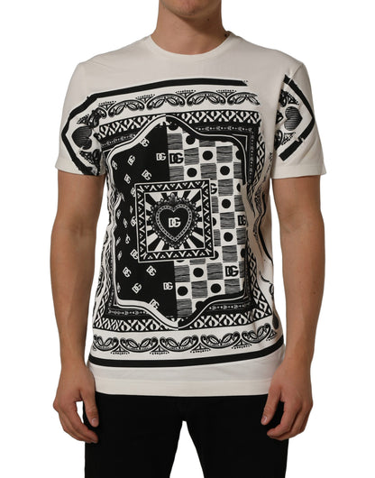 White Bandana Print Cotton Crew Neck T-shirt