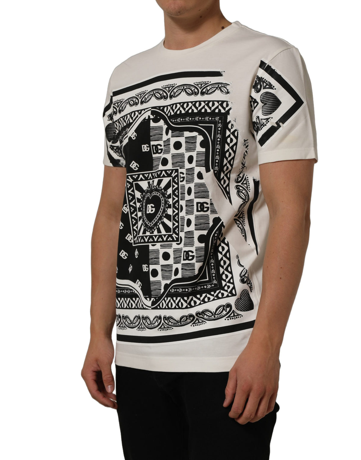 White Bandana Print Cotton Crew Neck T-shirt