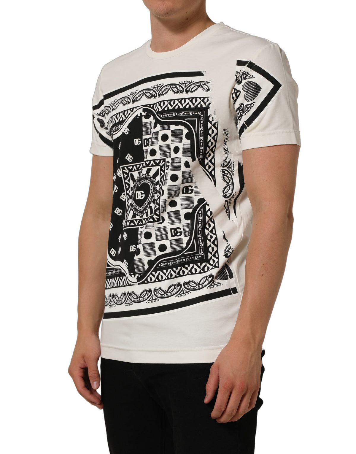 White Bandana Print Cotton Crew Neck T-shirt