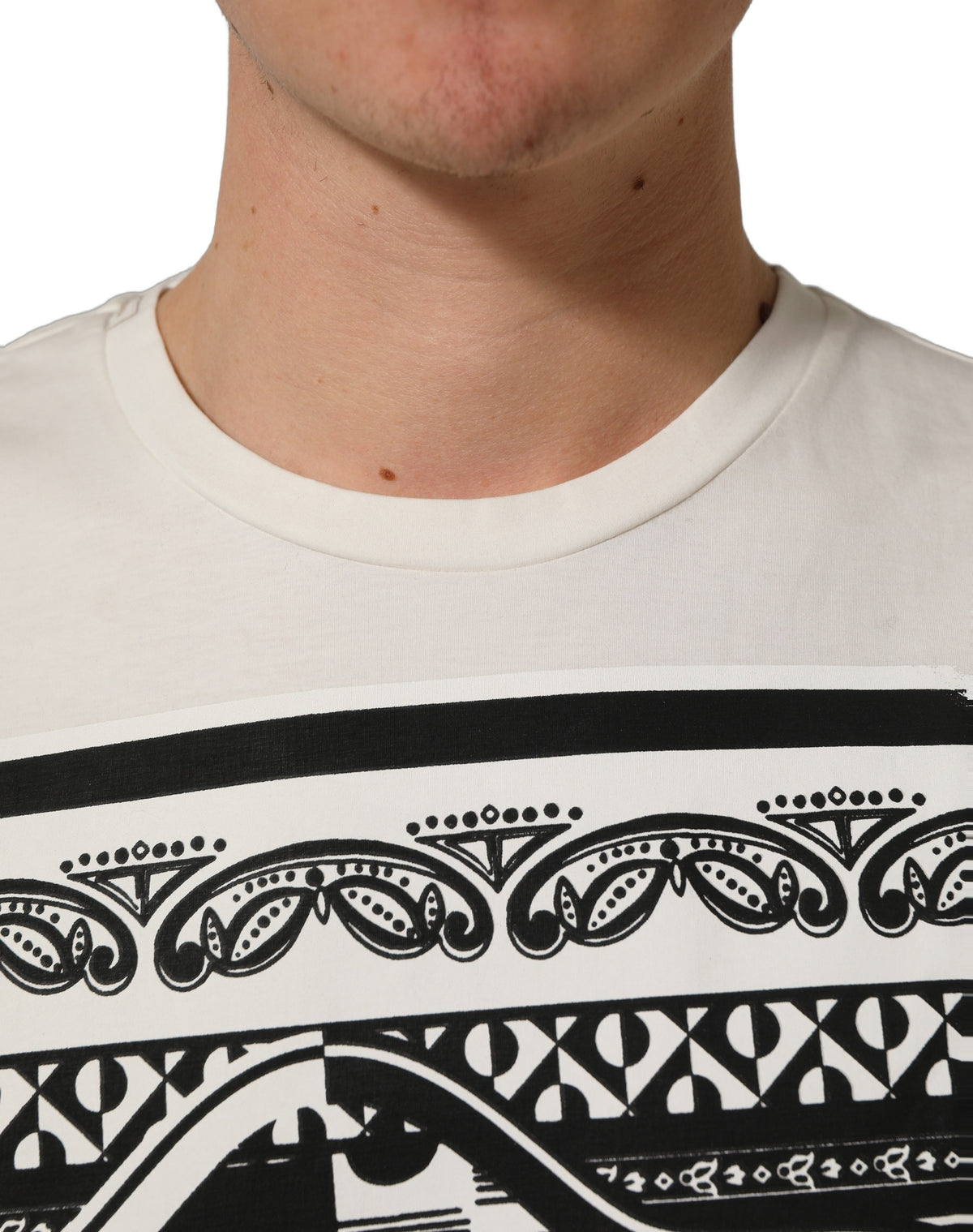 White Bandana Print Cotton Crew Neck T-shirt