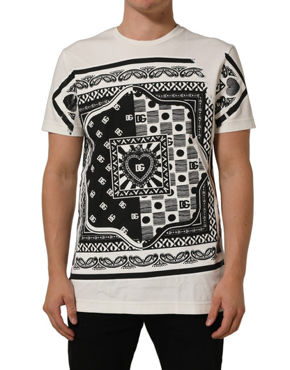 White Bandana Print Cotton Crew Neck T-shirt