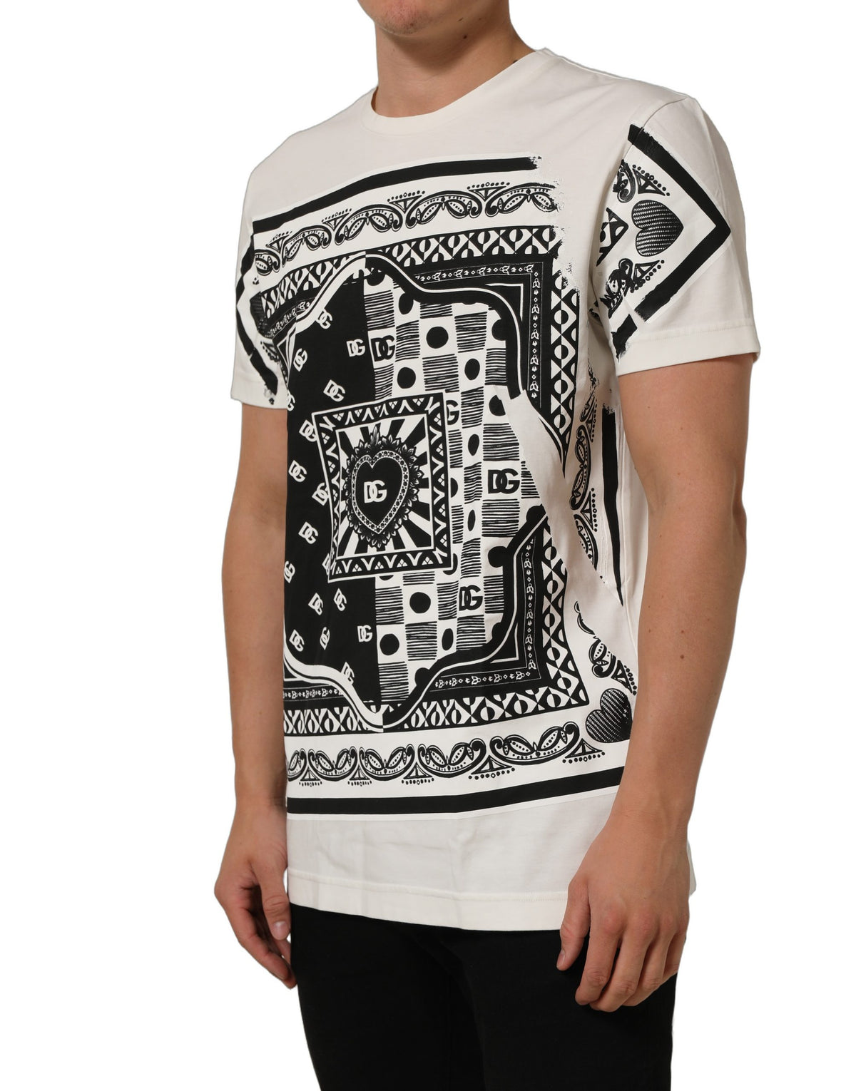 White Bandana Print Cotton Crew Neck T-shirt
