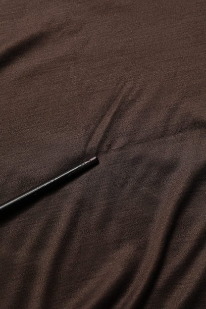 Brown Silk Crew Neck Short Sleeves T-shirt
