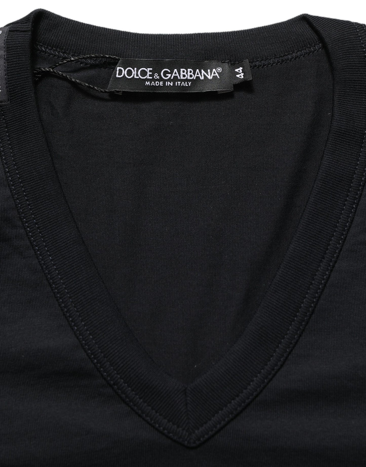 Dark Blue Cotton V-Neck Short Sleeve T-shirt