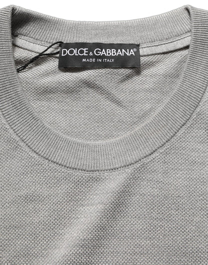 Gray Silk Crew Neck Short Sleeves T-shirt