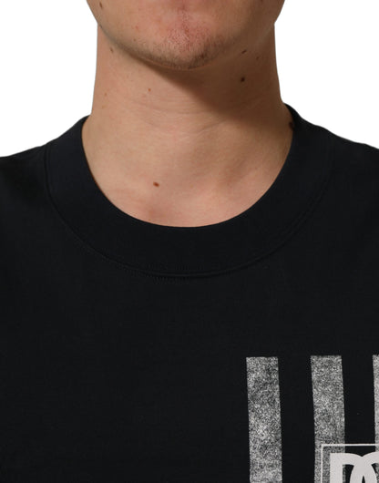 Blue Striped Print Cotton Crew Neck  T-shirt