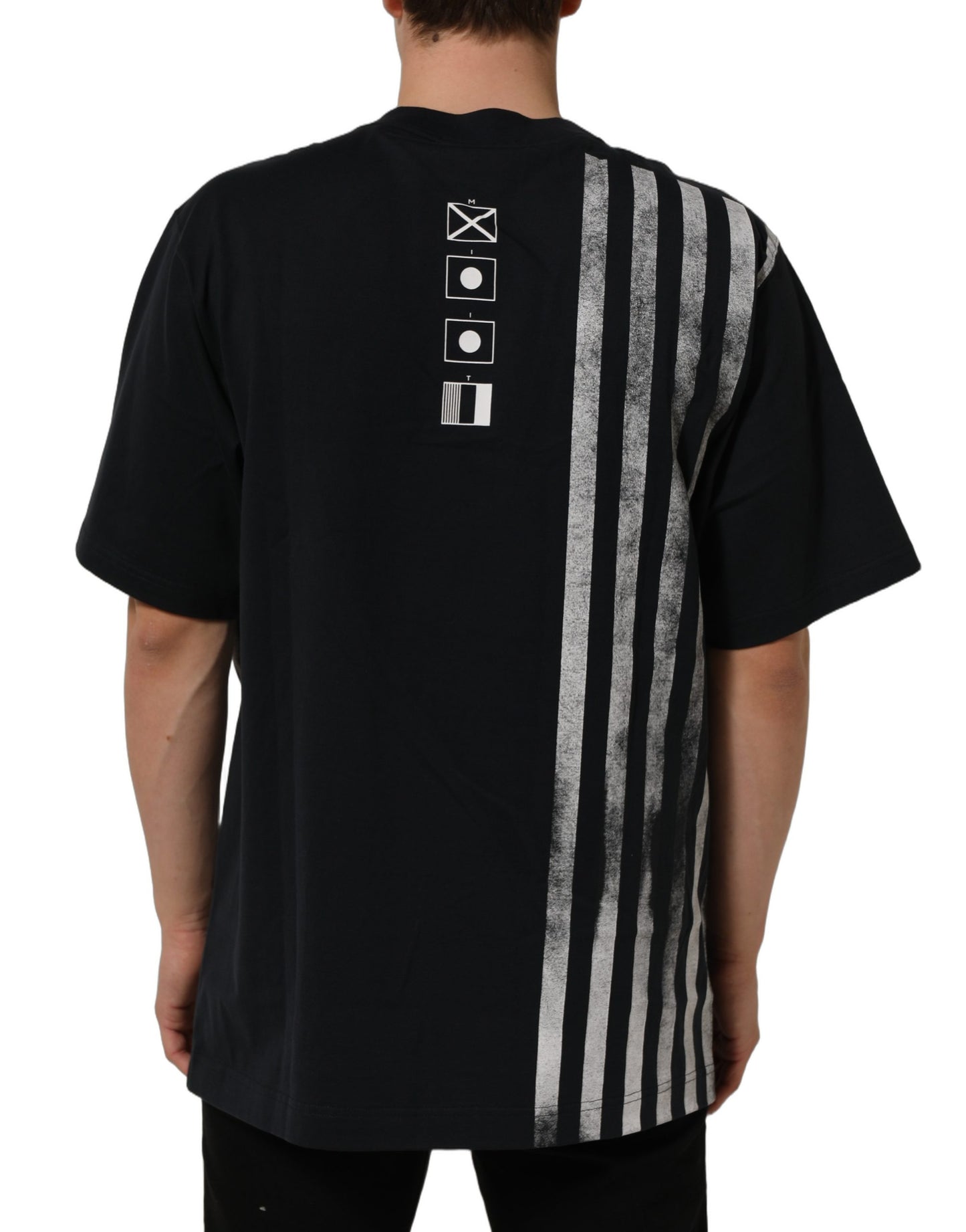 Blue Striped Print Cotton Crew Neck  T-shirt