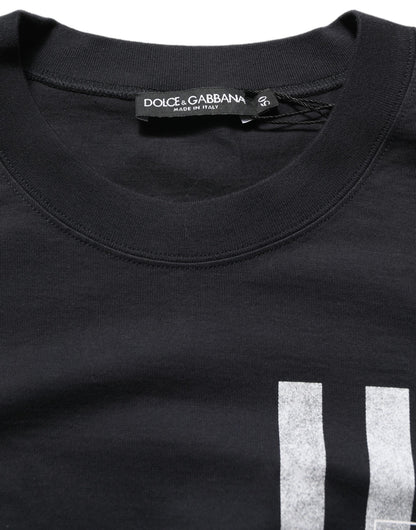 Blue Striped Print Cotton Crew Neck T-shirt