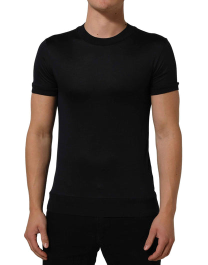 Blue Cotton Crew Neck Short Sleeve T-shirt