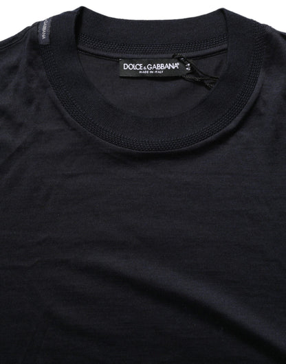Blue Cotton Crew Neck Short Sleeve T-shirt