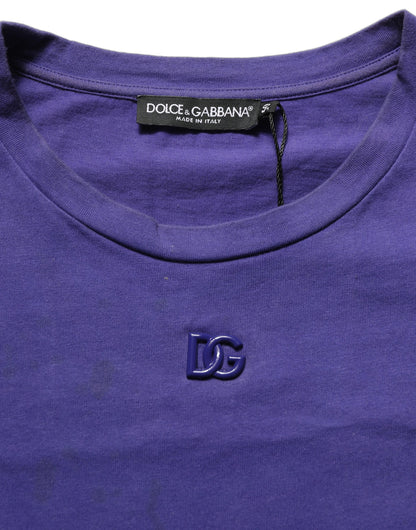 Violet Cotton Crew Neck Short Sleeve T-shirt