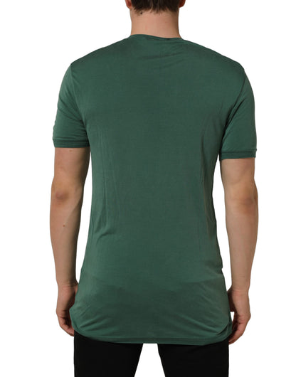 Green Silk Crew Neck Short Sleeves T-shirt