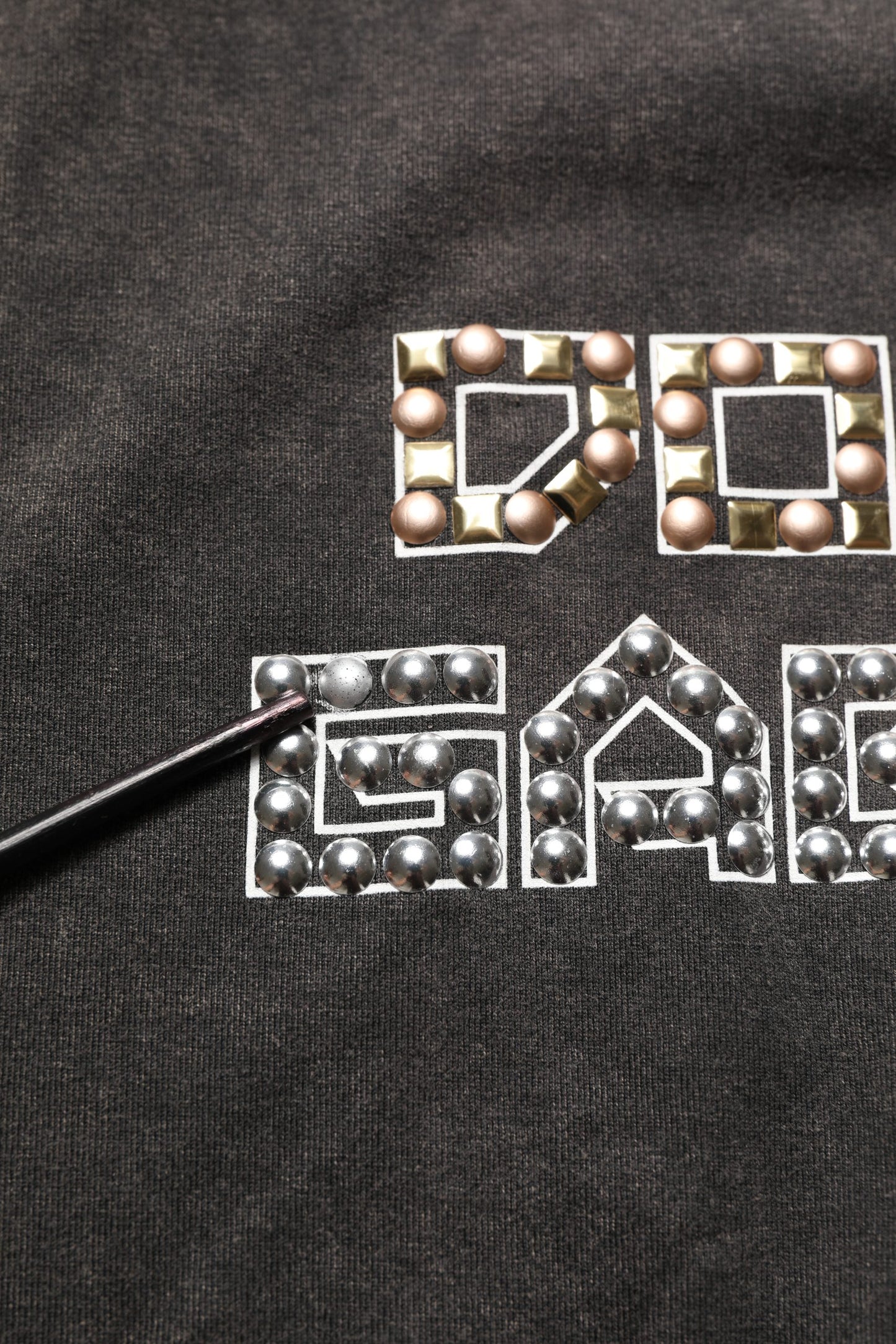 Gray Cotton Logo Stud Embellished T-shirt