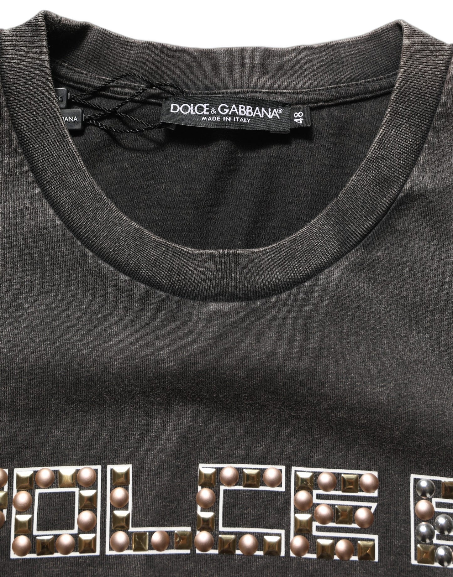 Gray Cotton Logo Stud Embellished T-shirt