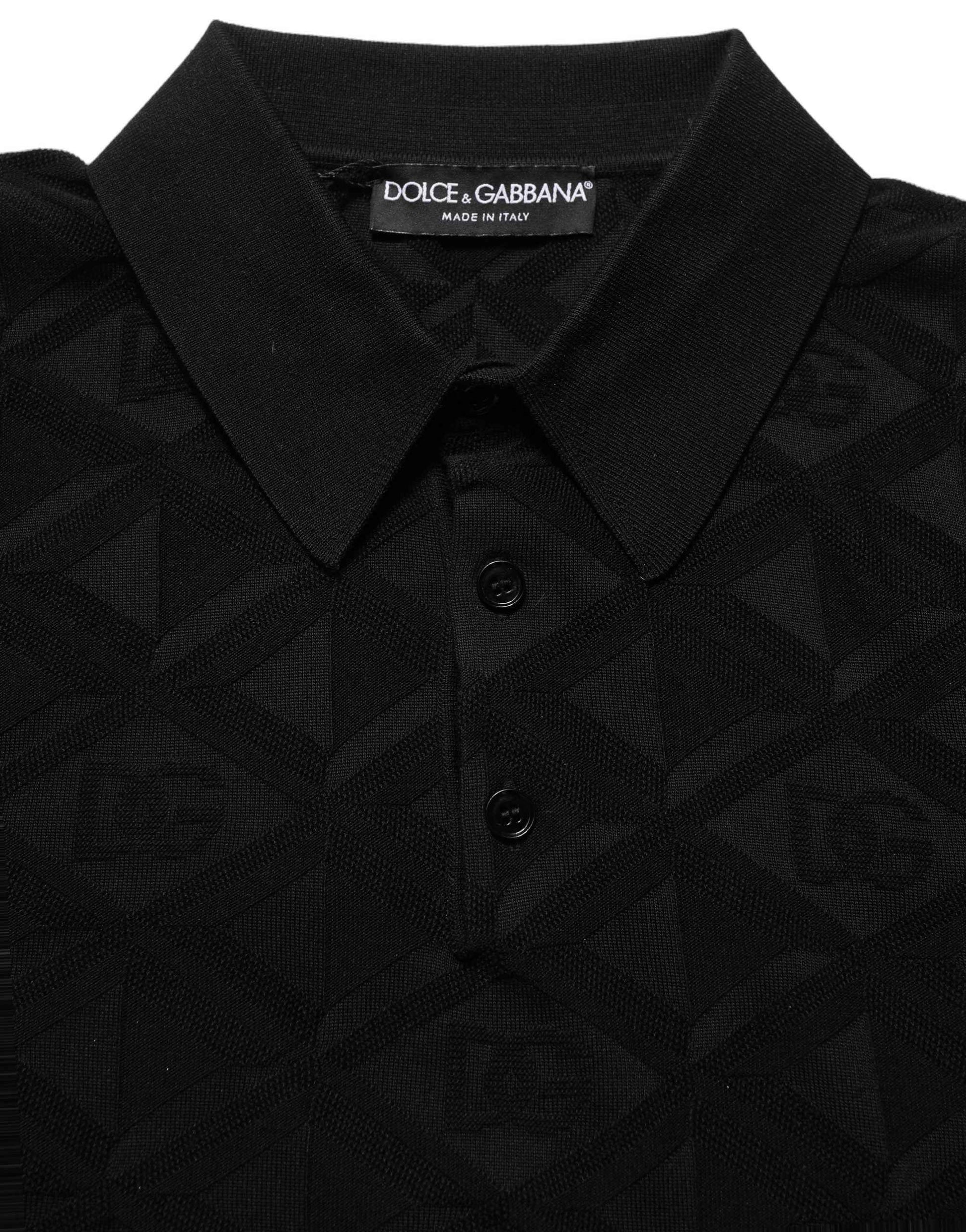 Black Silk Short Sleeve Knit Polo T-shirt